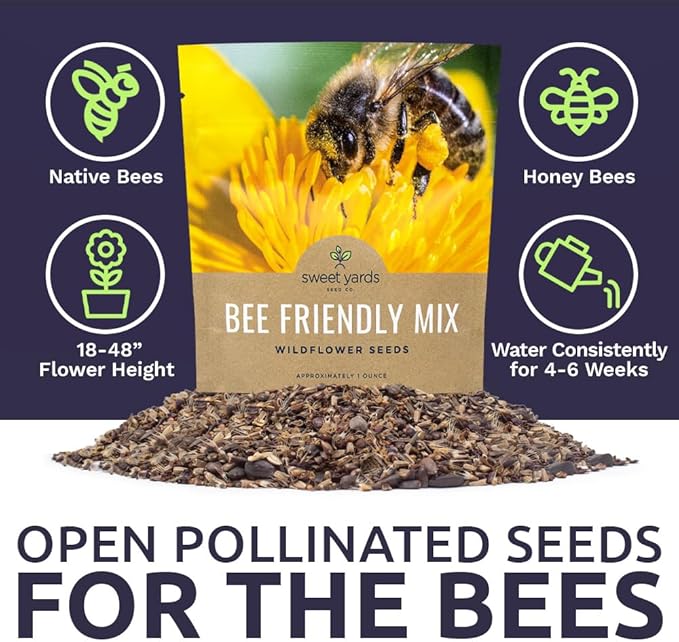 Bee Friendly Wildflower Seed Mix - Bulk 1 Ounce Packet - Over 7,500 Open Pollinated Seeds - Save The Bees!