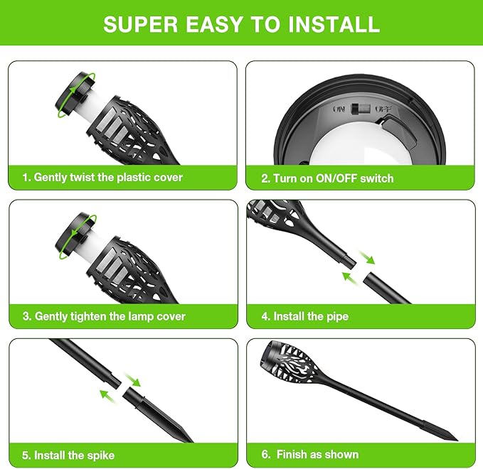 Solar Outdoor Lights, 10 Pack Solar Torch with Flickering Flame Waterproof, Solar Powered Garden Light, LED Flame Pathway Torches Lights for Yard, Patio, Outside Landscape Décor