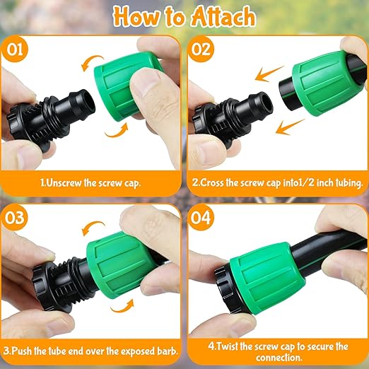 Drip Irrigation 1/2" End Cap Fittings：1/2 Inch Drip Line Lock Barbed End Plug Connectors for 1/2 Drip Irrigation Tubing (1/2" ID x 0.640" OD) Anti-Drop Drip Irrigation Parts (12 Pieces)