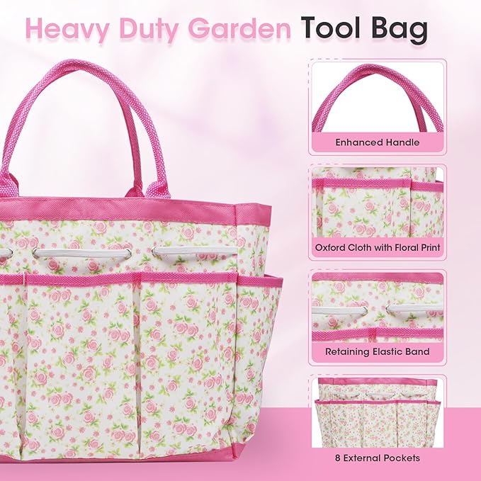 Gardening Tools for Women, 26 Pieces Garden Tools Set, Gardening Gift Set with Storage Bag, Gloves,Gardening Supplies- Butterfly Decors and Colorful Planting Tags Included