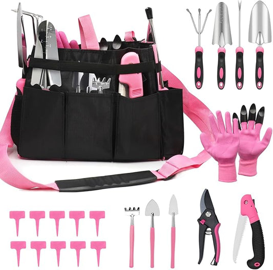 Garden Tool Set, YZNlife Garden Tools Set for Women, 16 Pieces Stainless Steel Heavy Duty Gardening Tools with Non-Slip Rubber Grip and Garden Bag for Gardening Work