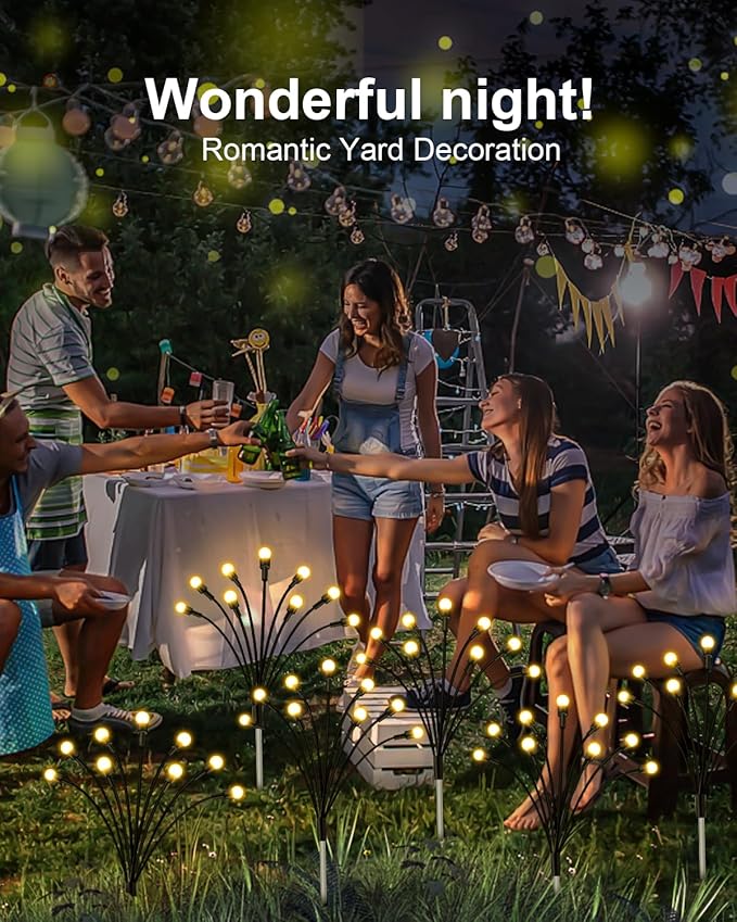 Solar Garden Lights,2Pack 16LEDs 8Modes Firefly Lights Outdoor Decorations, Swaying Light Sway by Wind,Firefly Solar Lights for Outside IP65 Waterproof,Yard Patio Decoration, Warm White