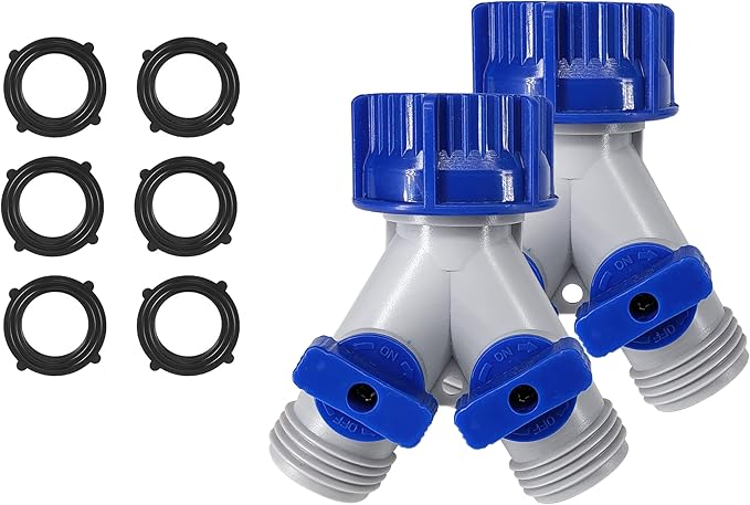 Garden Hose Splitter, 2 Pack 360° 3/4" Plastic Water Hose Splitter 2 Way, Garden Hose Connector with Faucet Watering Shut Off for Landscaping, Gardening, Flower Planting, Irrigation