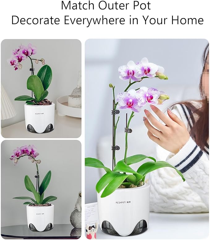 6 inch Orchid Pots with Holes,Set of 2,Double Layer Plastic Imitate Ceramic Orchid Planter Provide Good Air Circulation,Clear Orchid Pot Match Decorative Orchid Container