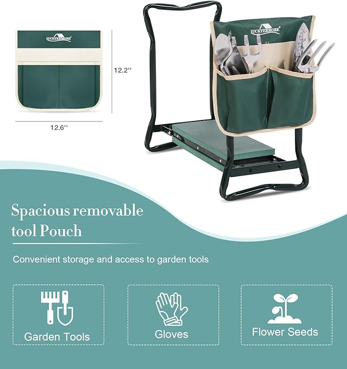 LUCKYERMORE Garden Kneeler and Seat Heavy Duty Gardening Bench for Kneeling and Sitting Folding Garden Stools with Tool Pouch and Kneeling Pad