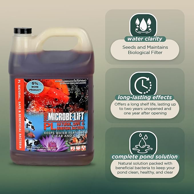 Webb's Water Gardens Microbe-Lift PL Beneficial Bacteria for Ponds and Water Features - Ideal for Wildlife and Aquatic Pets, 1.05 gallons