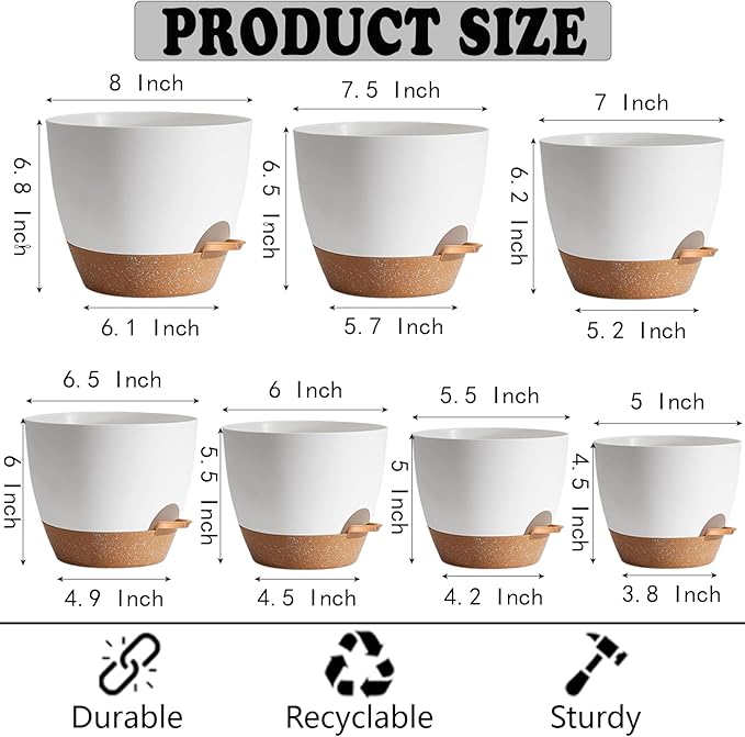 White Self Watering Pots with Drainage Planting Pots for HousePlants Plastic Flower Pots Outdoor Plant Pots Gift Idea Decorative Flower Pots Draining Pots for Indoor Plants