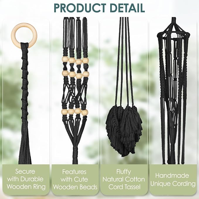 ANROYE Macrame Plant Hanger for Indoor Set of 4, Bohemian Hanging Planter with Tassels for Flower Pot, Boho Decorative Houseplant Rope Holder for Home Decor Bedroom Window Farmhouse