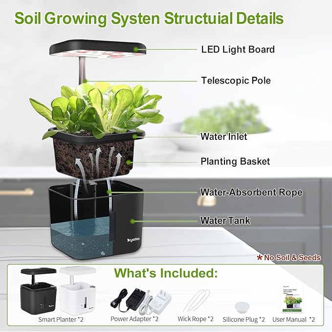 2 PACK Plant Pots Indoor Garden Planter Growing Systems Small Smart Soil Gardening System with 17 Watts LED Grow Light Auto Timer Self-Watering Soil Planter Pot Gifts for Mom Women (No Seeds&Soil)