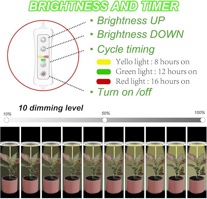 Plant Grow Light,Yadoker LED Growing Light Full Spectrum for Indoor Plants,Height Adjustable, Automatic Timer, 5V Low Safe Voltage,Idea for Small Plant Light…