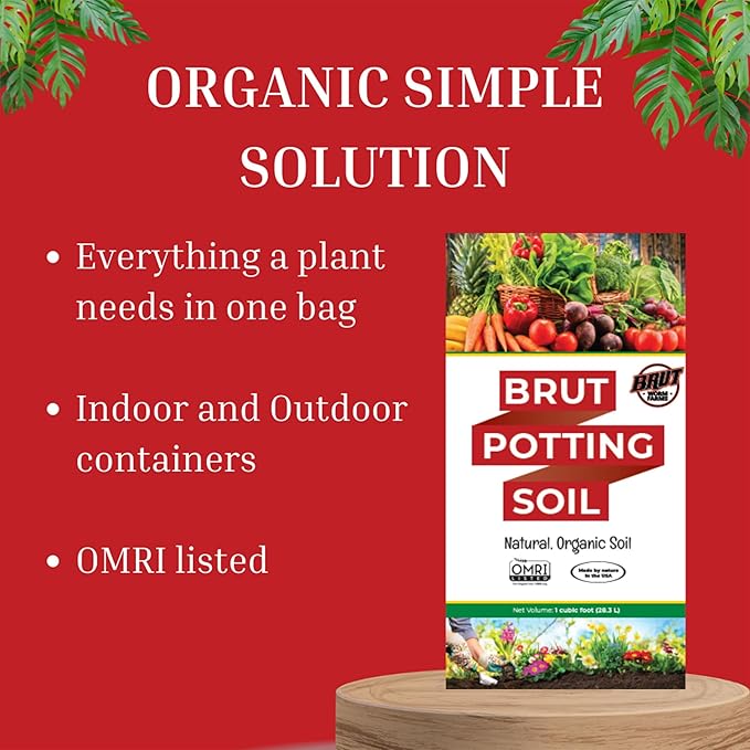 Brut Organic Potting Soil – 1 CF – Everything Your Plants Need in one Bag. Indoor and Outdoor Container Plants. 10 Pack