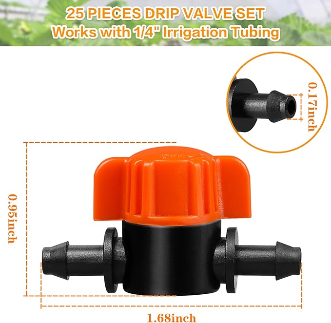 1/4" Drip Irrigation Valve：25 Pack Drip Irrigation Shut Off Switch Valve Fits 1/4 Inch Drip Irrigation Tubing Drip Line Cut Off Valve for Garden Lawn Irrigation System