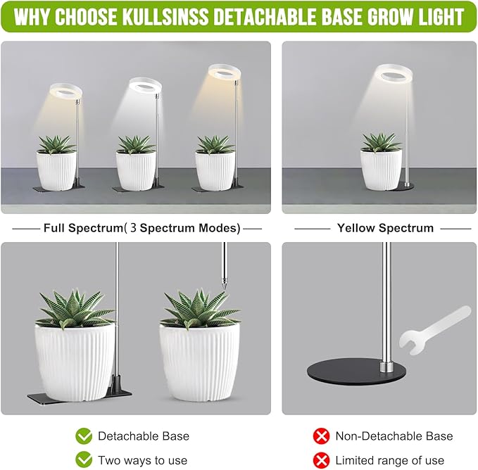 Grow Lights for Indoor Plants, 48 LEDs Full Spectrum Halo Plant Light for Indoor Plants, Height Adjustable Growing Lamp with Detachable Base, 3 9 12Hrs Timer, 10 Brightness, 3 Pack