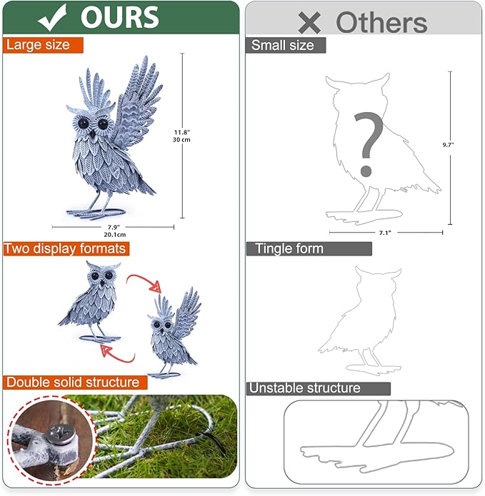 Nacome Owl Garden Decor Metal Yard: Art Outdoor Sculptures & Statues Large Bird Ornaments for Patio Balcony Front Backyard - Gifts for Grandma Mom(Gray)