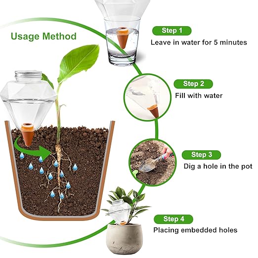 Watering Globes XL - 6 Pcs Diamond Plastic Shape Plant Watering Globes Self Watering Planter Insert 17oz Large for Indoor＆Outdoor Plants Watering Bulbs