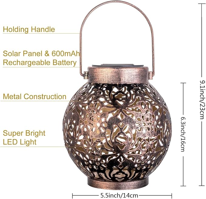 2 Pack Outdoor Solar Hanging Lantern Light LED Decorative Christmas Light for Garden Patio Courtyard Lawn and Tabletop with Hollowed-Out Design. Unique Gardening Gifts for Women.