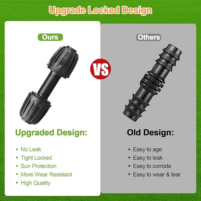 Drip Irrigation Fittings for 1/2 inch Tubing (0.60"-0.63" OD), 12 Pieces Barbed Coupling Drip Parts Locked Coupler Connectors, Drip Line Nuts Connectors for 1/2" Drip Irrigation Hose (13mm ID)