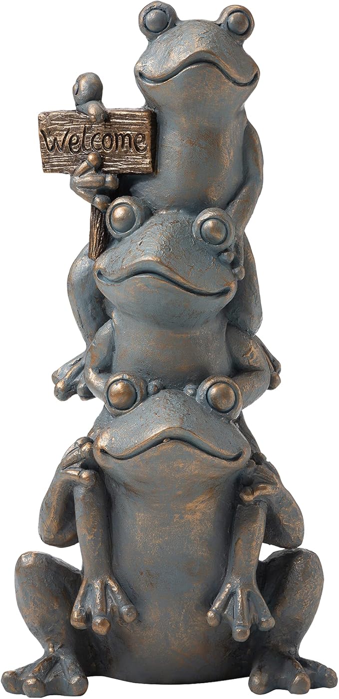 Glitzhome Stacked Frog Outdoor Statue Large Garden Sculpture Decoration, 28" H, Bronze