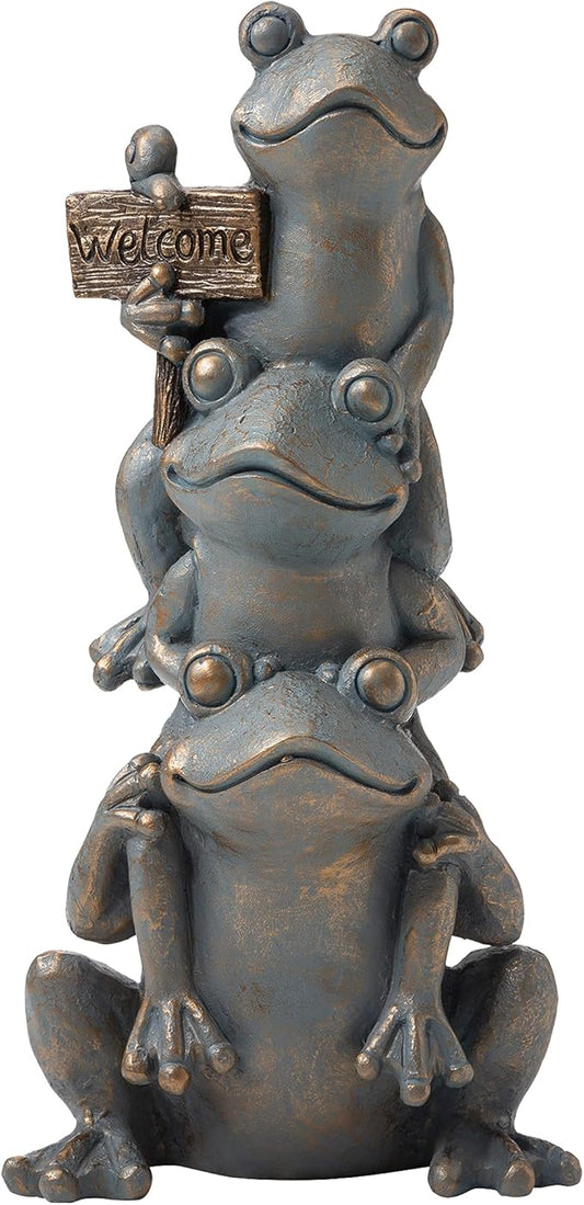 Glitzhome Stacked Frog Outdoor Statue Large Garden Sculpture Decoration, 28" H, Bronze