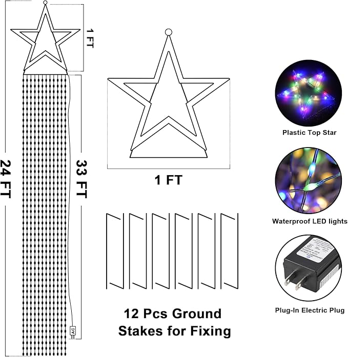 Onory 23FT Christmas Outdoor Waterfall Star String Lights, 860 LEDs, 8 Modes, Waterproof for Yard, Patio, Party Decorations