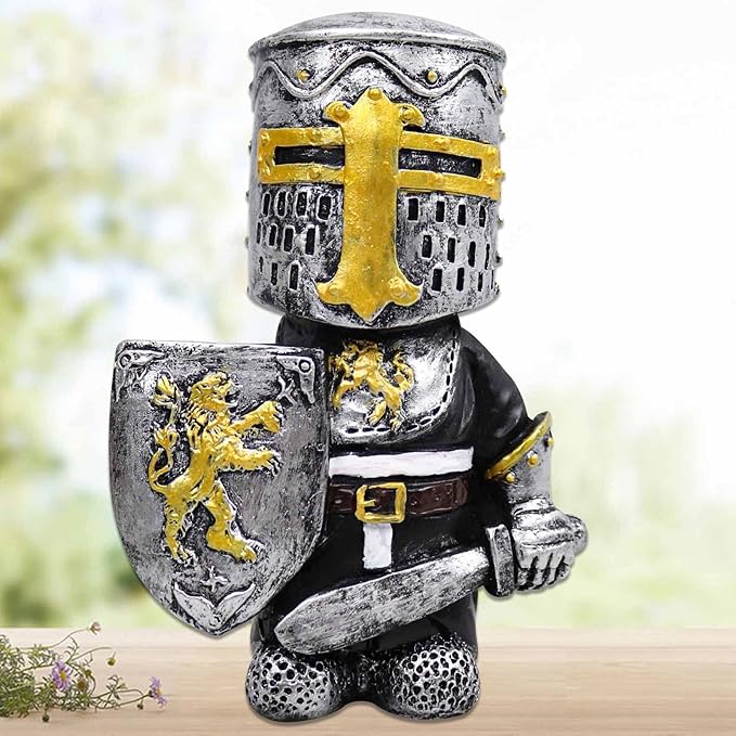 nezababy Knight Gnomes Guard Garden Statue Decoration Medieval Wee Crusader Battle Swordsman Fighting Outdoor Figurines Lawn Decor Resin (A)