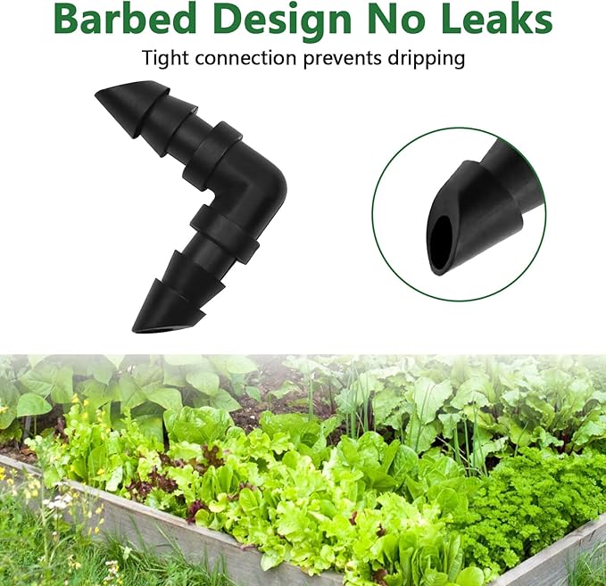 60 Pack Drip Irrigation 1/4" Barbed Elbow Fittings, Barbed Connectors for 1/4 Inch Irrigation Tubing Drip Line 90 Degree Elbow for Drip Sprinkler Garden Shrubs Systems