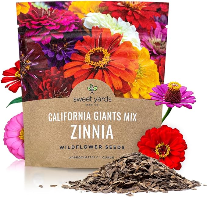 Zinnia Seeds - California Giants Mix - Large 1 Ounce Packet - 3,000 Flower Seeds - Mixed Colors and Large Blooms