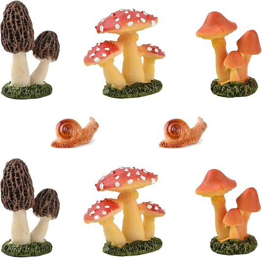 Resin Miniature Mushroom, Miniature Mushroom and Snail Figurine Fairy Mushroom Figurines Fairy Garden Accessories Mushroom Decor Micro Moss Landscape Statues Craft