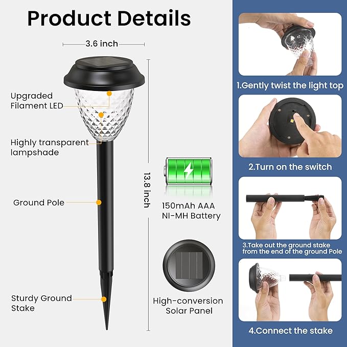 SOLPEX Solar Lights for Outside,2 Pack Solar Lights Outdoor Waterproof,Warm White Outdoor Solar Lights for Yard,Garden,Pathway,Patio and Landscape Lighting Decor