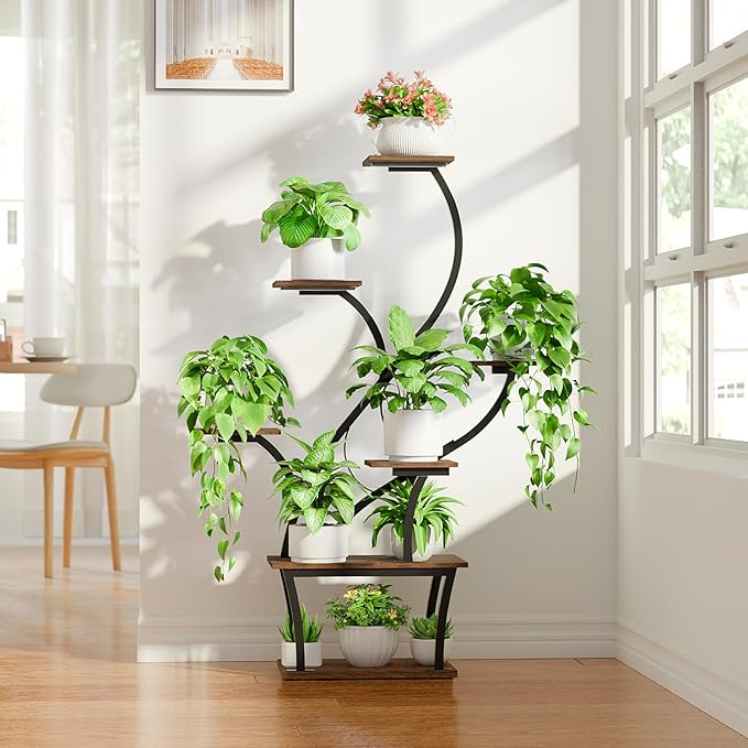 Plant Stand Indoor with Grow Lights - 7 Tiered Corner Shelf, 47" Tall Flower Stands for Indoor Plants, Display Holder for Home, Living Room, Patio Decor, Black