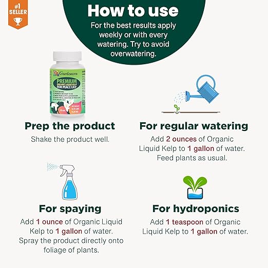 Organic Peace Lily Elixir by Gardenera - 32 oz - Premium Liquid Kelp Fertilizer for Enhancing Peace Lily Growth