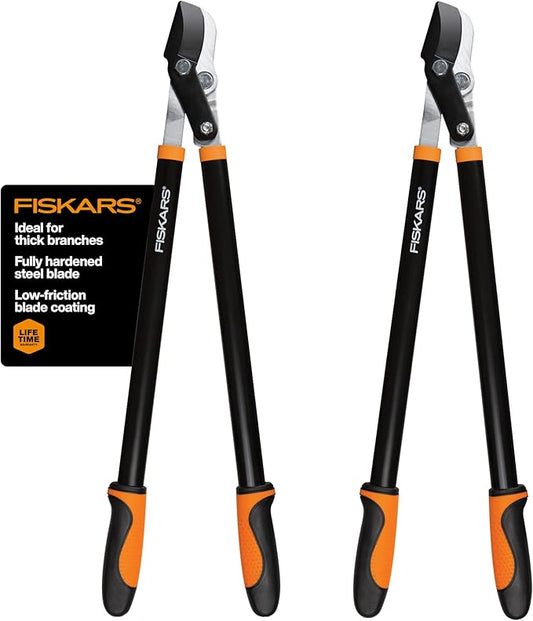 Fiskars 28" Power-Lever Garden Bypass Lopper and Tree Trimmer - Sharp Precision-Ground Steel Blade for Cutting up to 1.75" Diameter (Pack of 2)