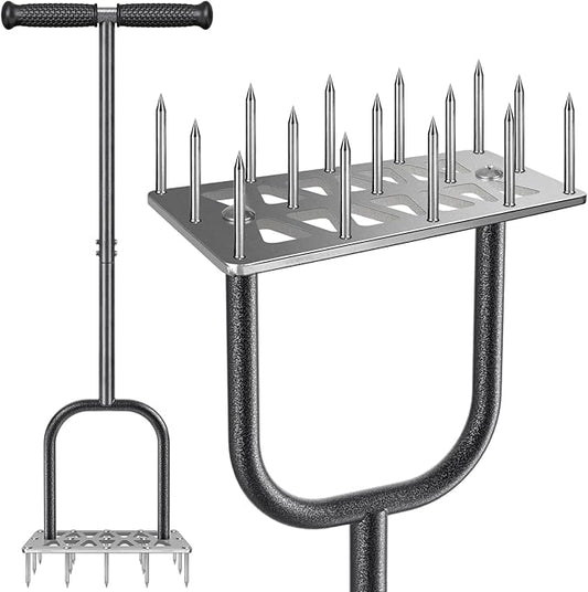 Dolibest Lawn Aerator Spike, Manual Lawn Aerator Tool with 15 Stainless Steel Spikes, Spike Lawn Air Aerator with Non-Slip Grip Handle, Grass Aerator Tool for Loosening Soil and Improving Lawn Health