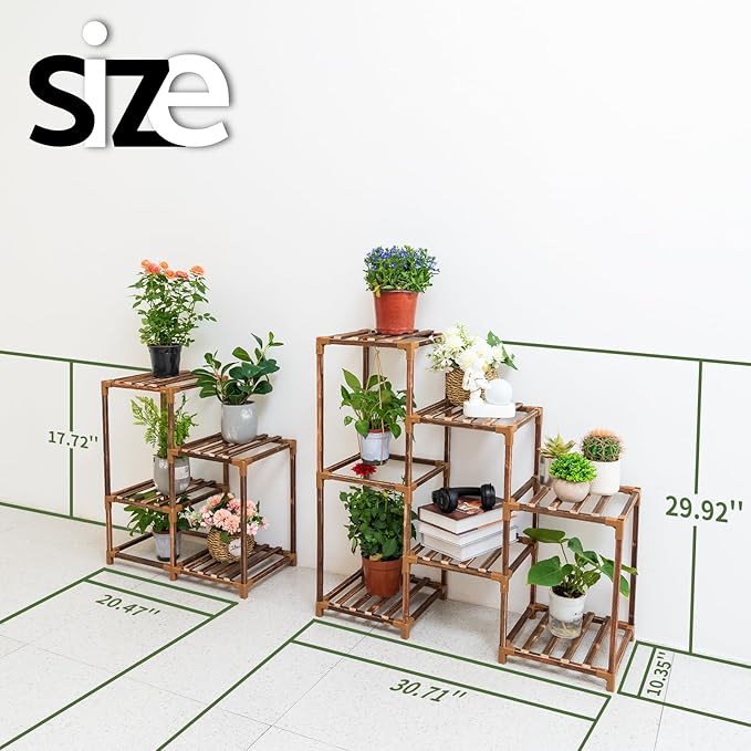 Uneedem Wood Plant Stand Indoor Outdoor Corner Plant Shelf Stand, 5 Tiered 10 Potted Flower Plant Stands for Indoor Plants Multiple, Plant Shelves Stands Rack for Living Room, Patio, Balcony