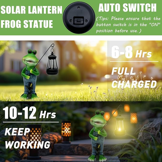 Solar Lantern Garden Statues Decor, Outdoor Frog Figurine Lights for Yard Patio Decoration - Unique Christmas Housewarming Gift for Grandma Wowen Mom