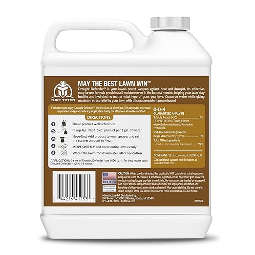 Turf Titan Drought Defender - Liquid Lawn Fertilizer Concentrate - Kelp Fertilizer for All Grass Types and Vegetables - Liquid Fertilizer for Lawns During Summer - 2.5 Gallon