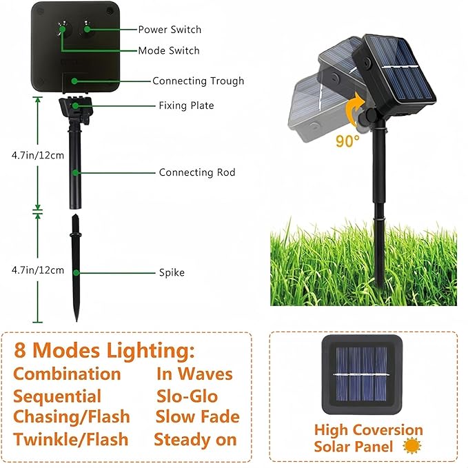 EEW 4-Pack Solar String Lights Outdoor, 400 LED 132FT Solar Christmas Lights with 8 Lighting Modes, Waterproof Green Wire Solar Tree Lights for OutsideXmas Wedding Party Garden Decoration (Warm White)