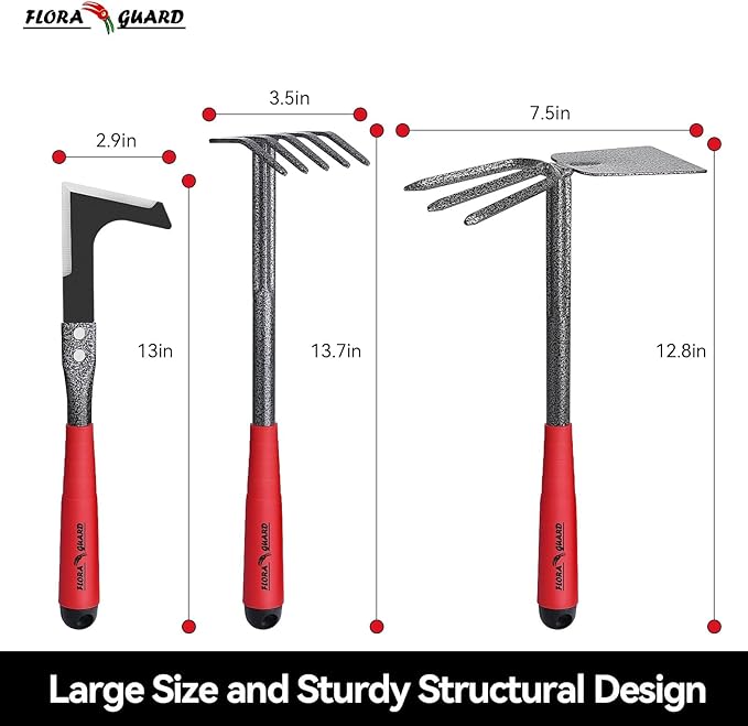 FLORA GUARD FLORA GUARD Garden Tool Set， 6 Piece Heavy Duty, Large Size Gardening Hand Tools, Sturdy & Durable, Classic Utility Gardening Gift for Seniors and Women