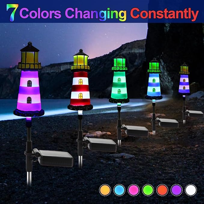 Lighthouse Outdoor Solar Lights,2 Packs Outdoor Waterproof, Solar Trail Lights Decor Your Garden, Flower beds, Patio Lights walkways Garden Decor for Outside