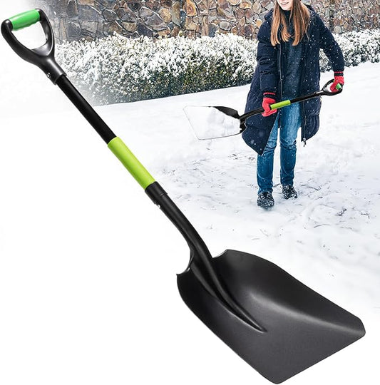 IDZO Aluminum Steel Scoop Shovel Heavy Duty, Ideal Height 44 1/2 Inches Metal Shovel with Strong Aluminum Steel Wide Blade, Durable Grain Shovel, Fiberglass D Handle with Ergonomic EPE Foam Grip