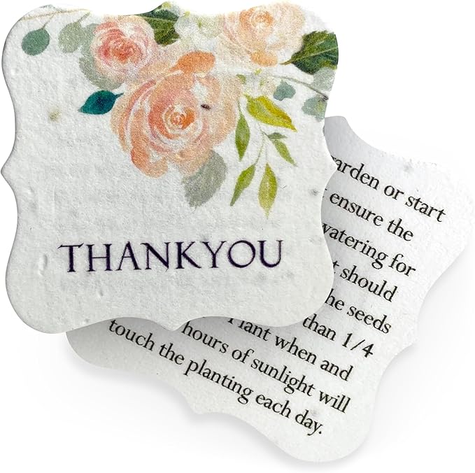 20pcs Thank You Tags Seed Paper – Plantable Wildflower Packets for Weddings, Gifts, & Life Events (20 Square Floral)