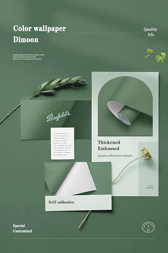 Dimoon 787''x17.7'' Green Peel and Stick Wallpaper Contact Paper Modern Self Adhesive Wall Paper Removable Renter Friendly Textured Solid Color Shelf Cabinet Vinyl Roll (787''x17.7'',Dark Green)