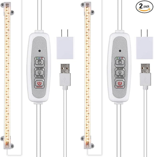 One Strip Growing lamp 2-Pack, Full Spectrum LED Grow Light Strips for Indoor Plants with Auto ON/Off Timer & 4 Dimmable Levels, for Green House Hydroponics Succulent (One Strip×2pcs)