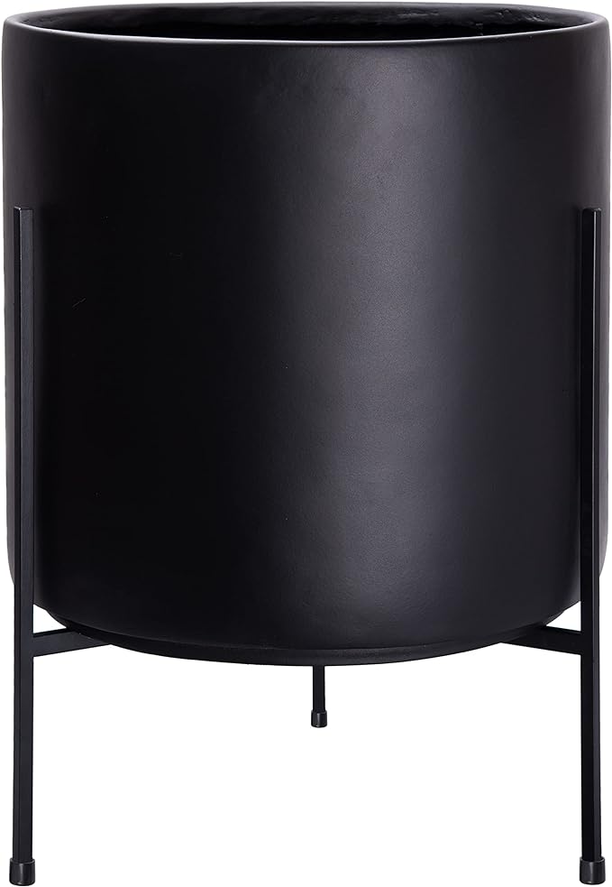 D'vine Dev Mid Century Plants Pot Cylinder Planter with Heavy Duty Stand, XX-Large 16 Inch Pot, 22.8 Inch with Stand Height, Black, 96-T-B-5