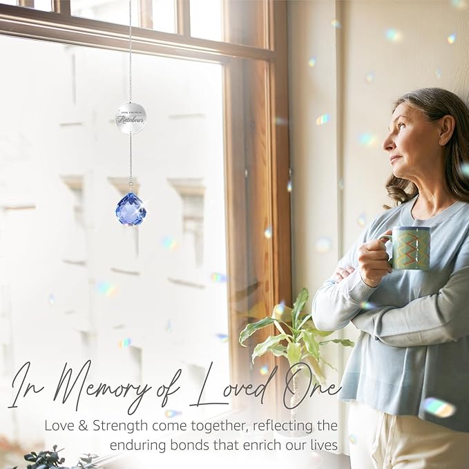 Memorial Gifts for Loss of Loved One, Unique Sympathy Gift Idea Navy Blue Crystal Ball Window Suncatcher, Rainbow Bereavement Grief Gift Box for Loss of Mom Dad Husband Son Daughter