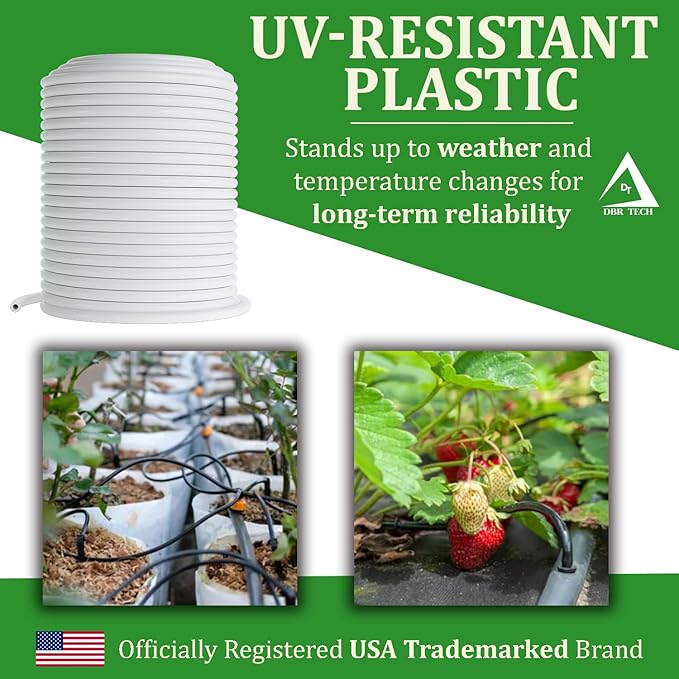 1/4 Drip Irrigation Tubing, 50 Feet, Flexible PVC Plastic Drip Irrigation Hose for Gardening, Misting, Hydroponics and DIY Landscape Garden Projects, Blank Distribution Tubing (50ft, White)