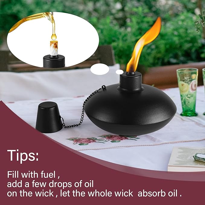 ZSZMFH 6 Pack Metal Table Top Torches,18 oz Citronella Torches for Outside， Refillable Citronella Flame Light Torch with Wicks and Covers, Landscape Lanterns Torches for Party, Garden Decor，DIY