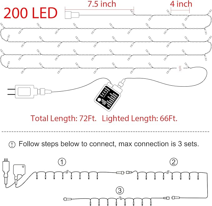 Christmas String Lights 66Feet 200 Led Twinkle Fairy Lights String with 8 Light Modes for Christmas Trees Garland Wreath Wedding Indoor Outdoor Holiday Decorations with White