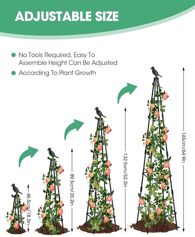 Trellis for Climbing Plants Outdoor, 2 Pack Plant Trellis Support for Climbing Vine, Plant Support Tower Cages Plastic Coated Metal Pipe Supports for Outdoor Indoor,Tomato cage (Black, 5 FT)