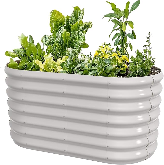 4x2x2ft Oval Galvanized Raised Garden Bed Kits Outdoor Large Metal Modular Planter Box 9-in-1 Raised Beds for Gardening,Vegetables,Fruits,Flowers & Herbs (White)